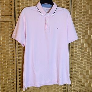 Tommy Hilfiger Mens Polo pale Pink navy Short Sleeve shirt Large preppy
